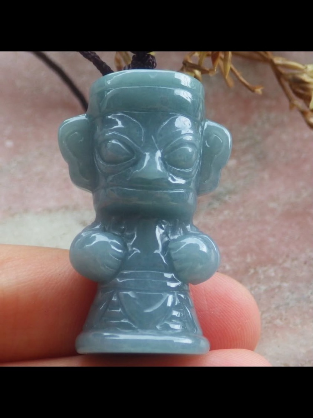 Certificate jadeite jade water blue green wooden pillar tiki pendant